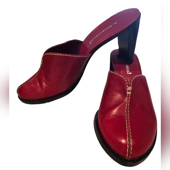 Marinelli Deep Red Leather Slings Slide On 3in. Heels Size 8 Shoes Kitten Heel - Picture 2 of 13